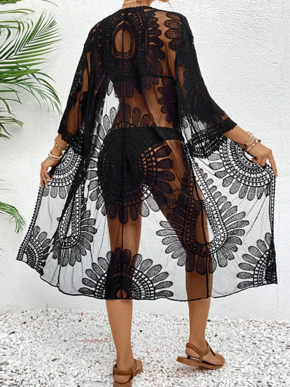 Lace Open Front Longline Swim Cover Up