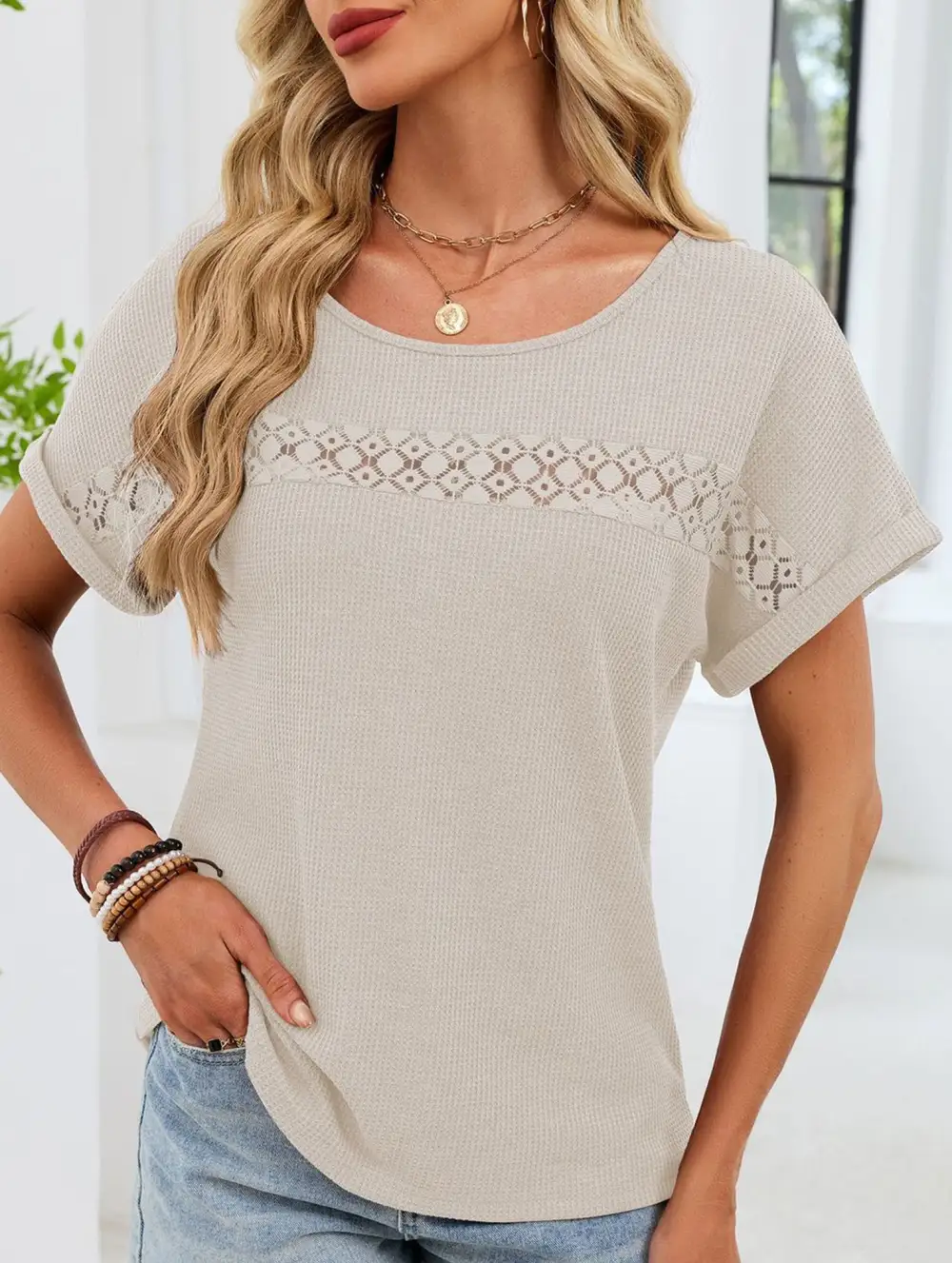 Lace Trimmed Loose Fitting Tee