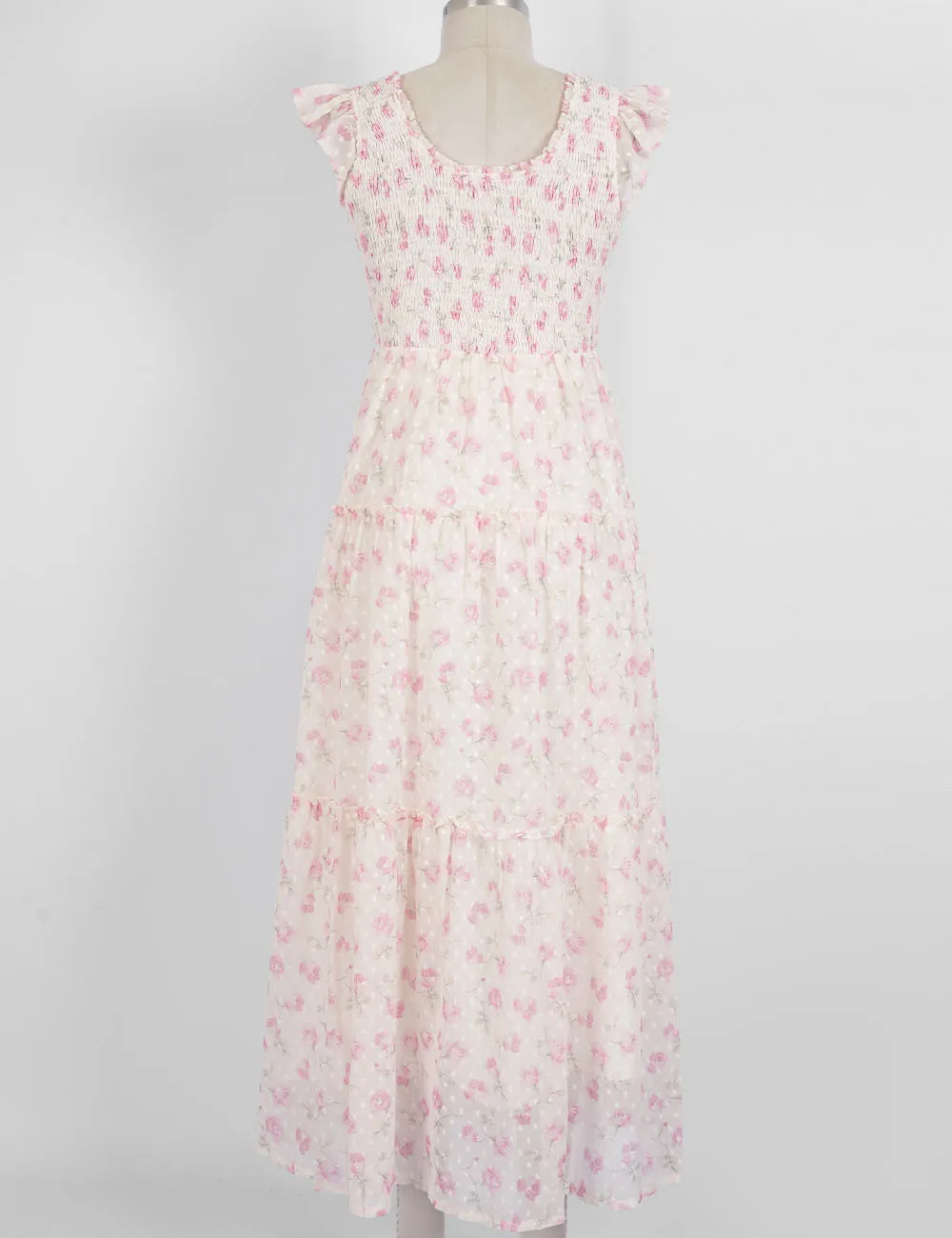 Ruffle Sleeves Tiered Hem Smocked Maxi Dress