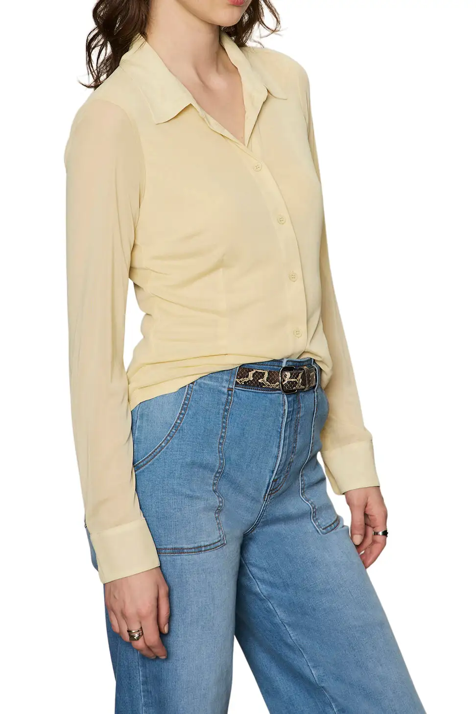 Mesh Button Front Collared Fitted Shirt