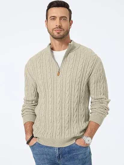 🔥 Men’s Quarter Zip Cable Knit Sweater – Timeless Texture. Effortless Warmth. Everyday Style | Winter Sale – Up to 40% OFF!