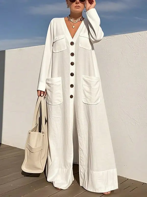 Jumpsuits Met Lange Mouwen Losse Zakken Knopen En
