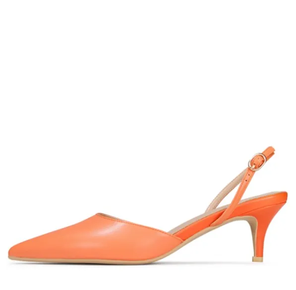 Faux Leather Pointed Toe Kitten Heel Slingback Pumps