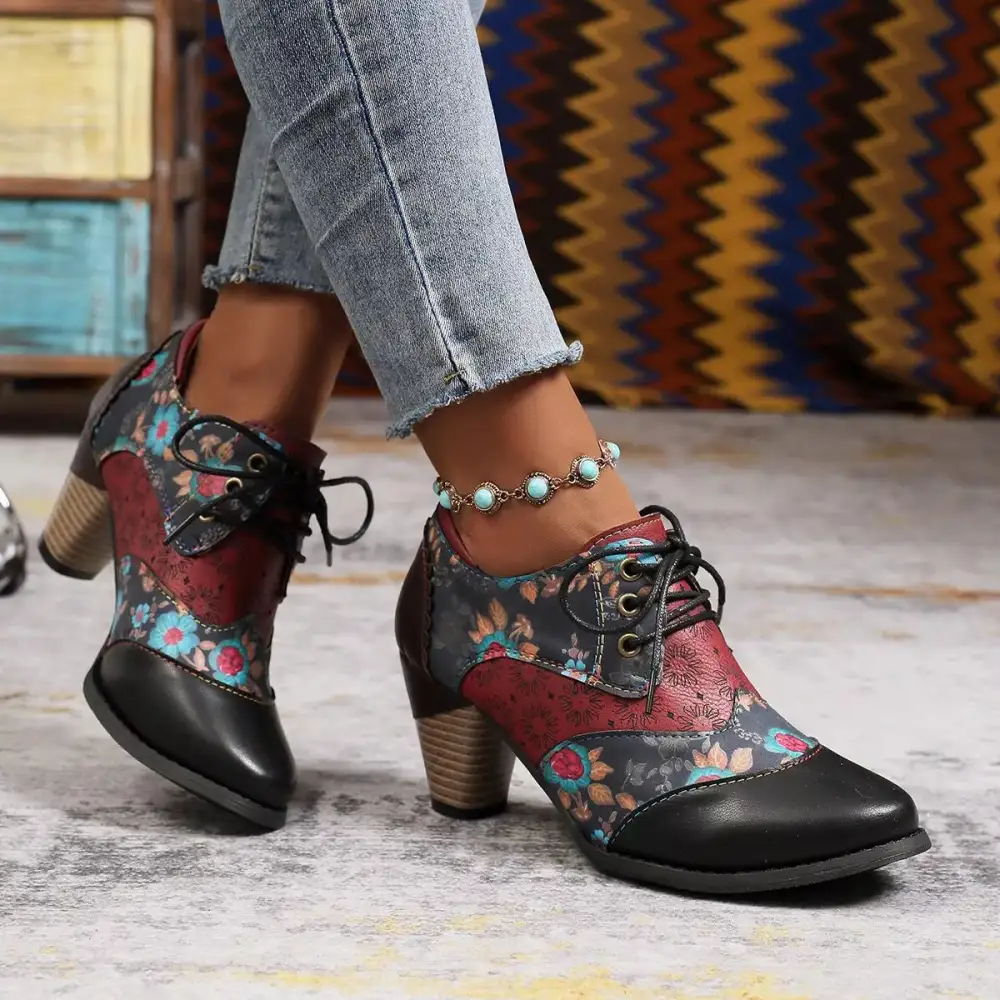 Lace Up Block Heel Ankle Boots