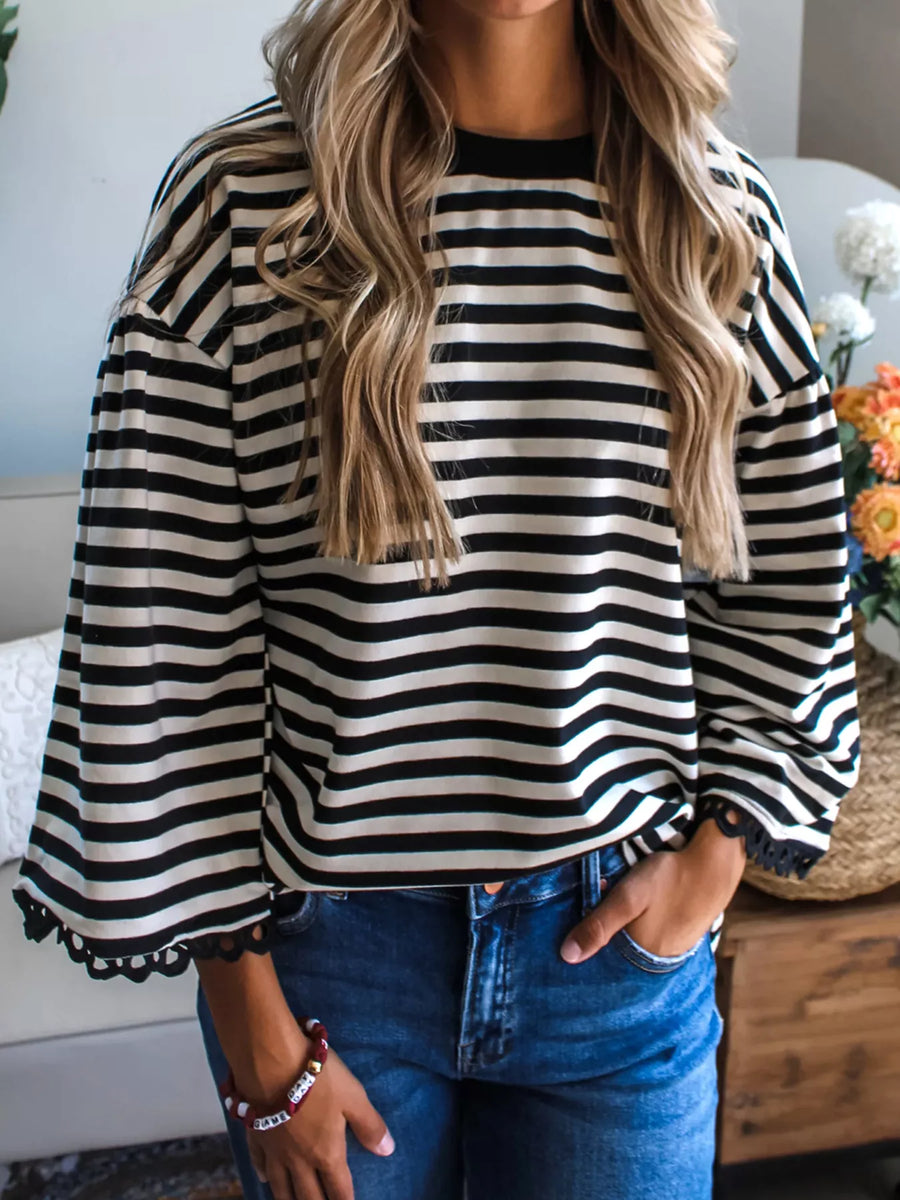 🔥Direct Factory Price - Women's Sweater Crewneck Striped Knit Pullover