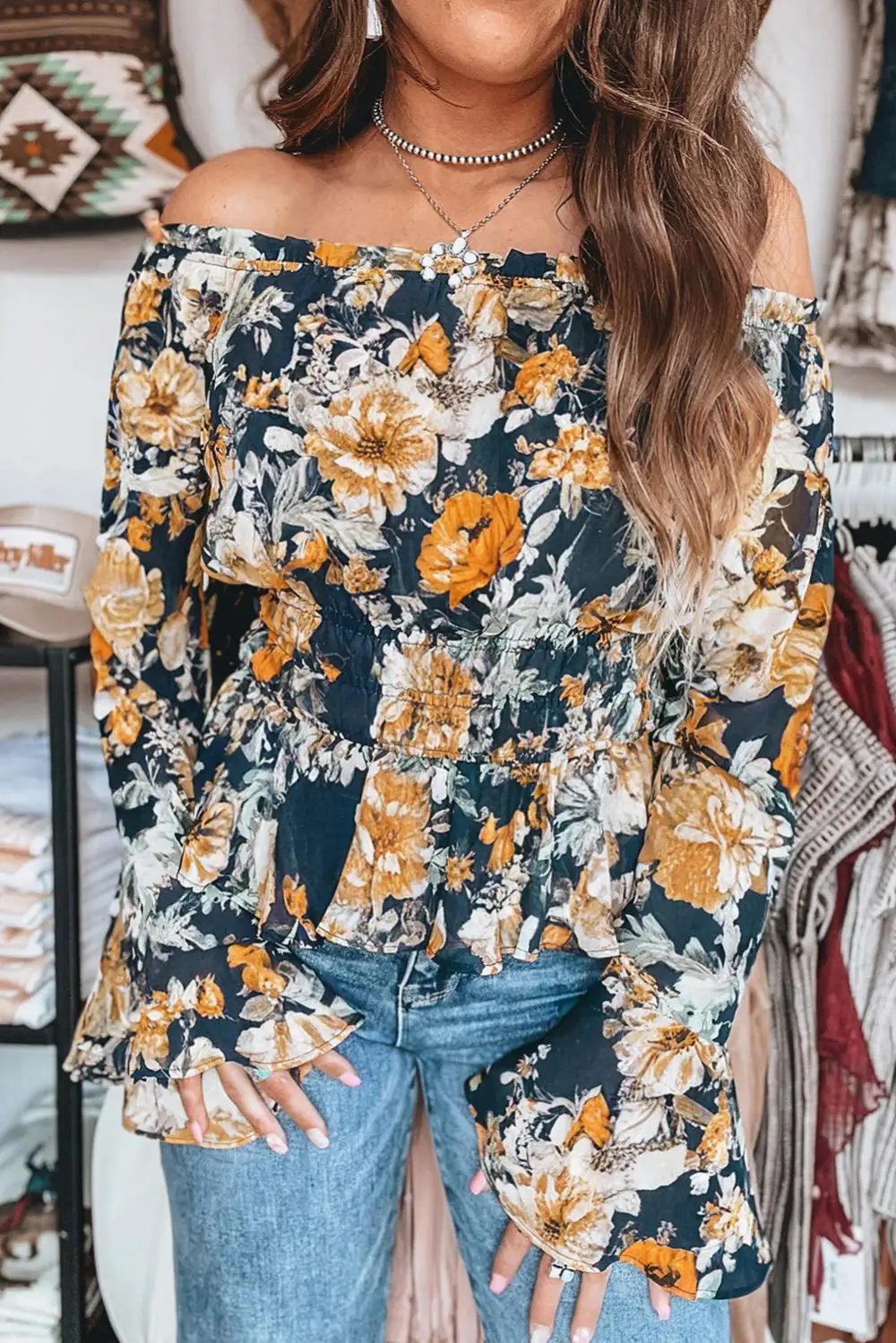 Floral Bell Sleeve Off Shoulder Top
