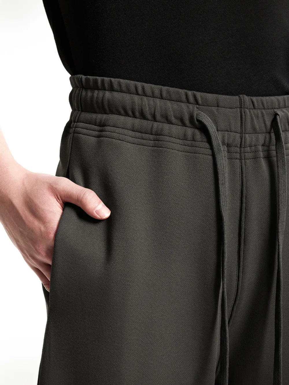 Curved-Leg Relaxed-Fit Drawstring Casual Pants