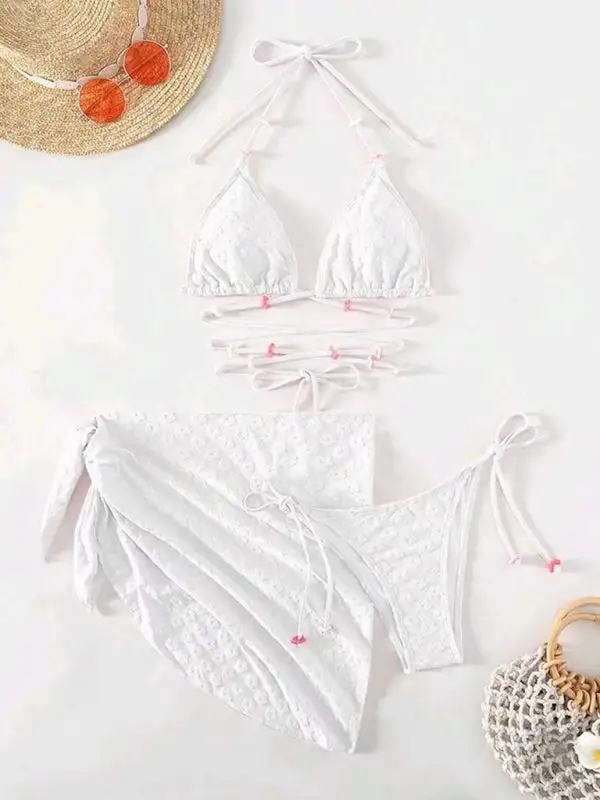 Layered Floral Lace Pattern Bikini Swim Set