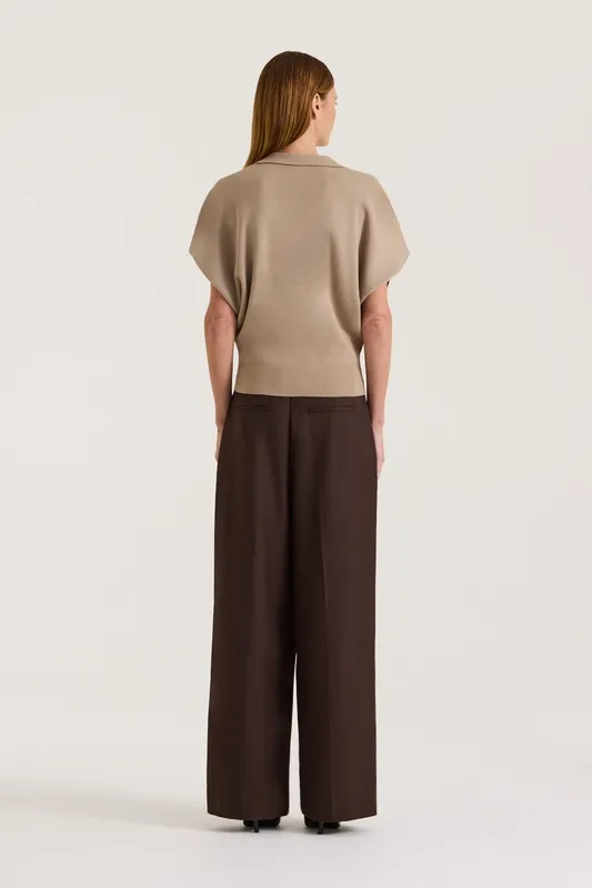 Taupe Waisted Polo Knit Top