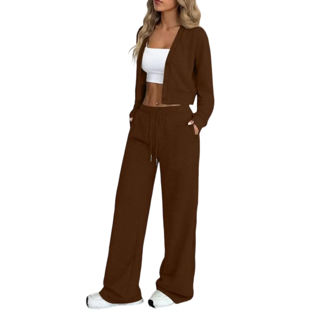 Women's Long Sleeve Jacket & Pants Set, Casual Fashion for Fall Winter