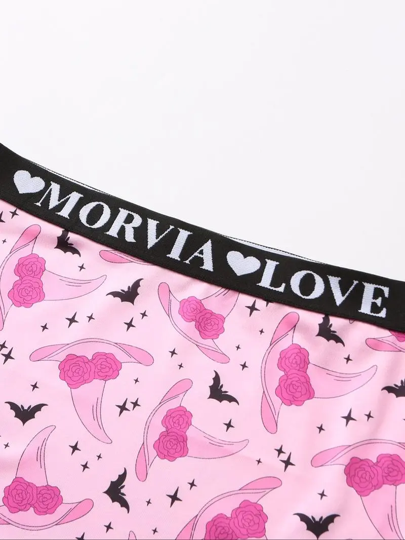 Women Cute Gothic Halloween Contrast Lace Hipster Panties, Contrast Binding Boyshorts