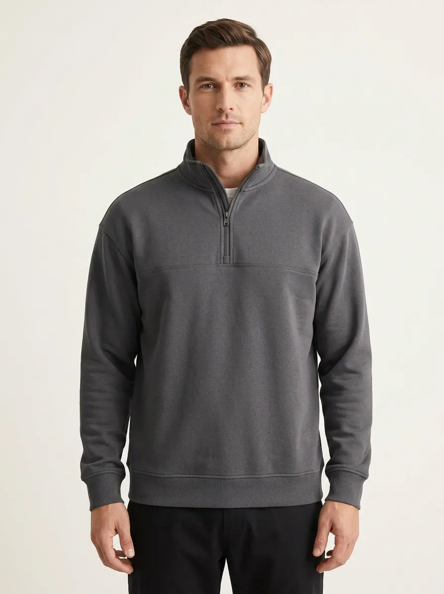 Men's Classic Minimalist Textured Stand-Collar Quarter-Zip Sweatshirt