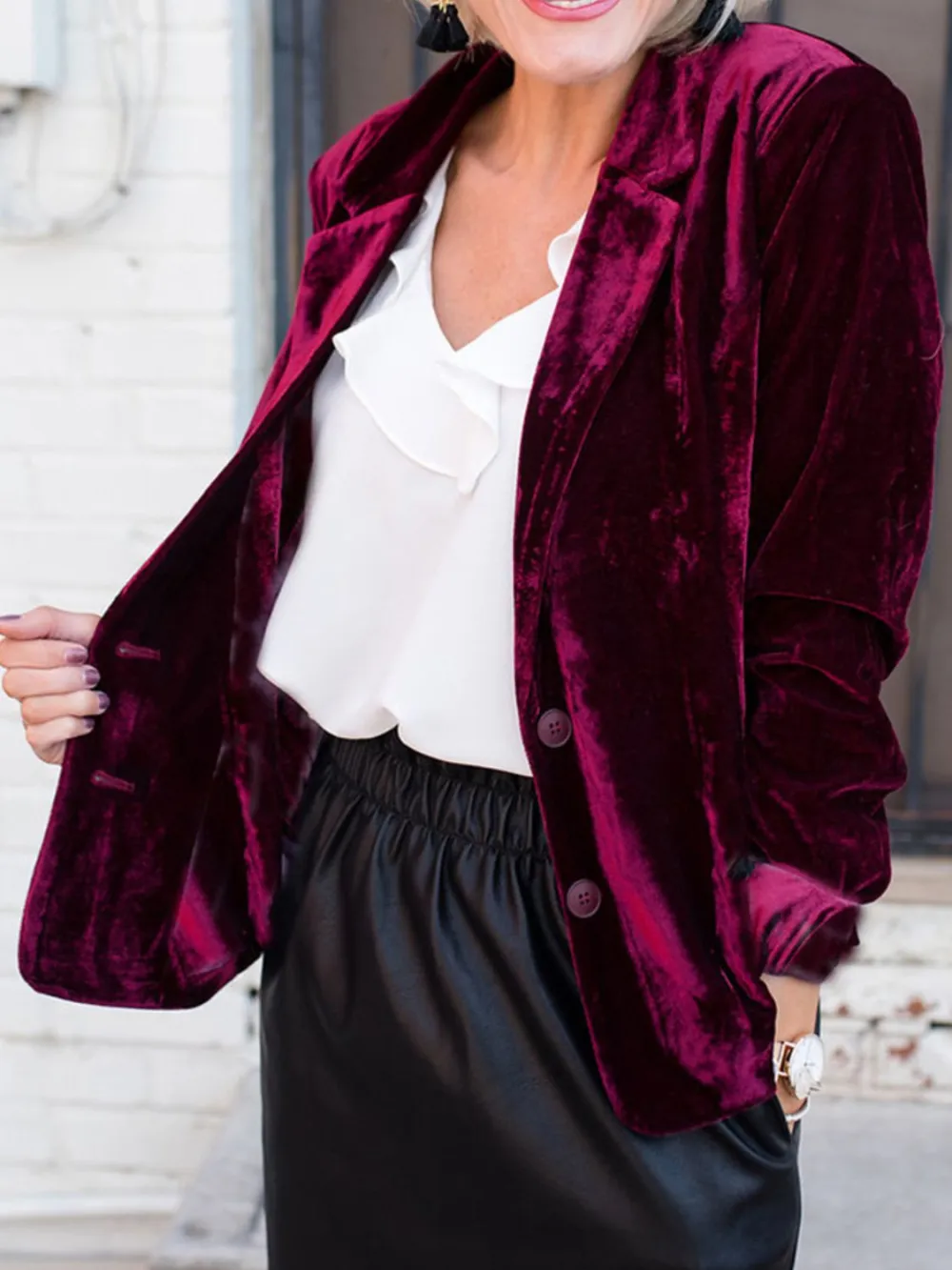 Button-Up Lapel-Collar Blazer