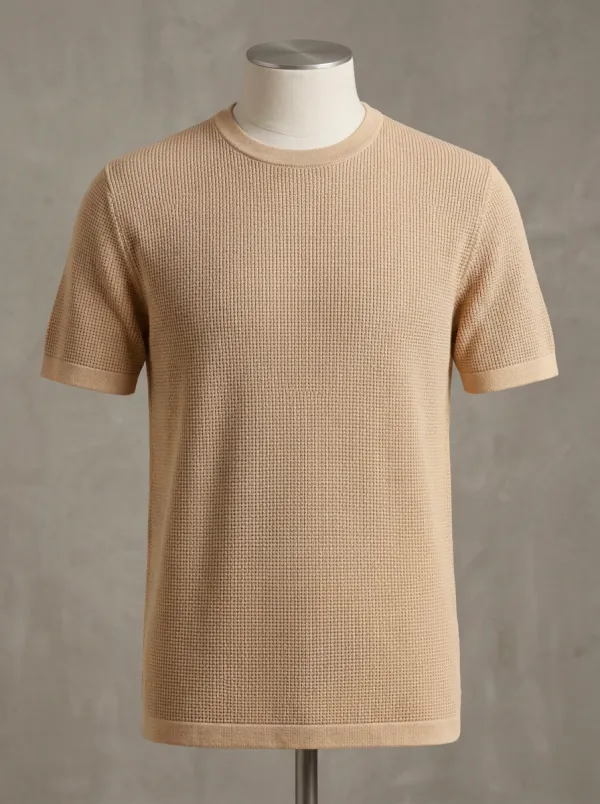 Waffle-Knit Textured-Knit Minimal Men's Knit Crew-Neck T-Shirt