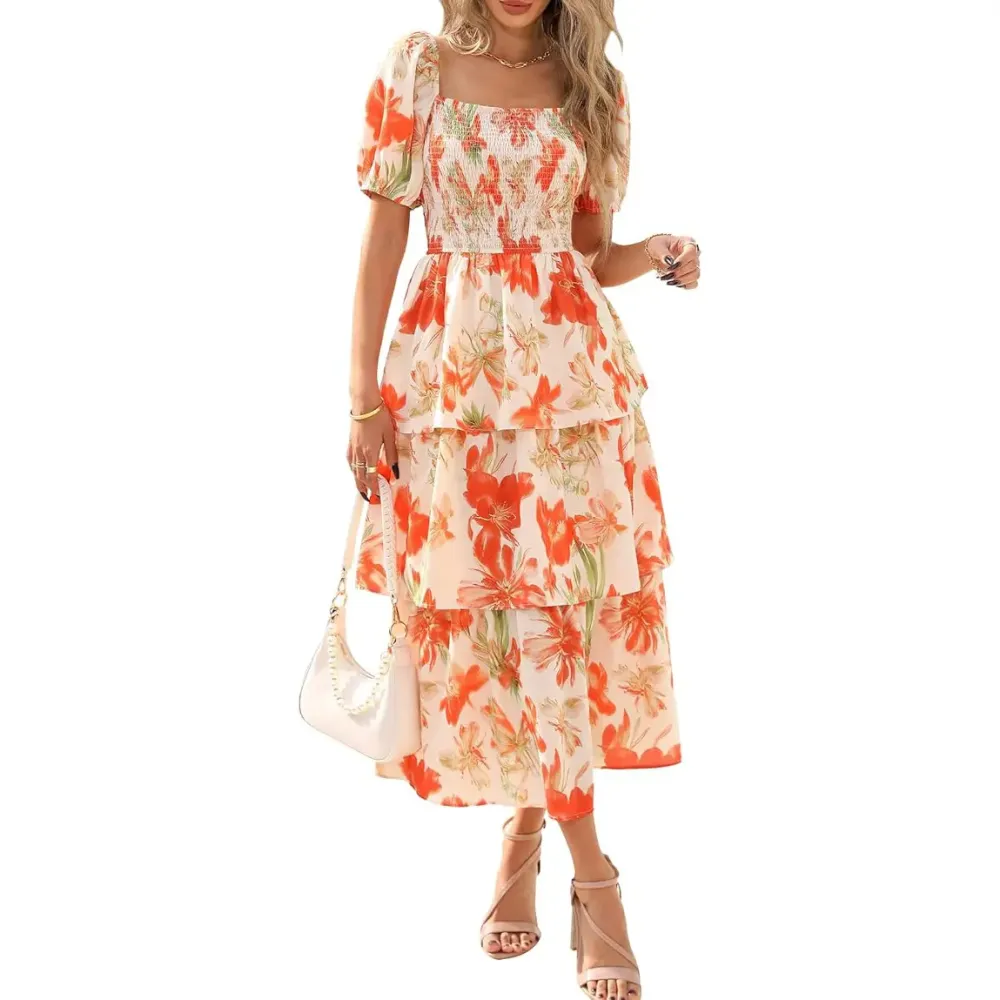 Women's Square Neck Smocked Dress