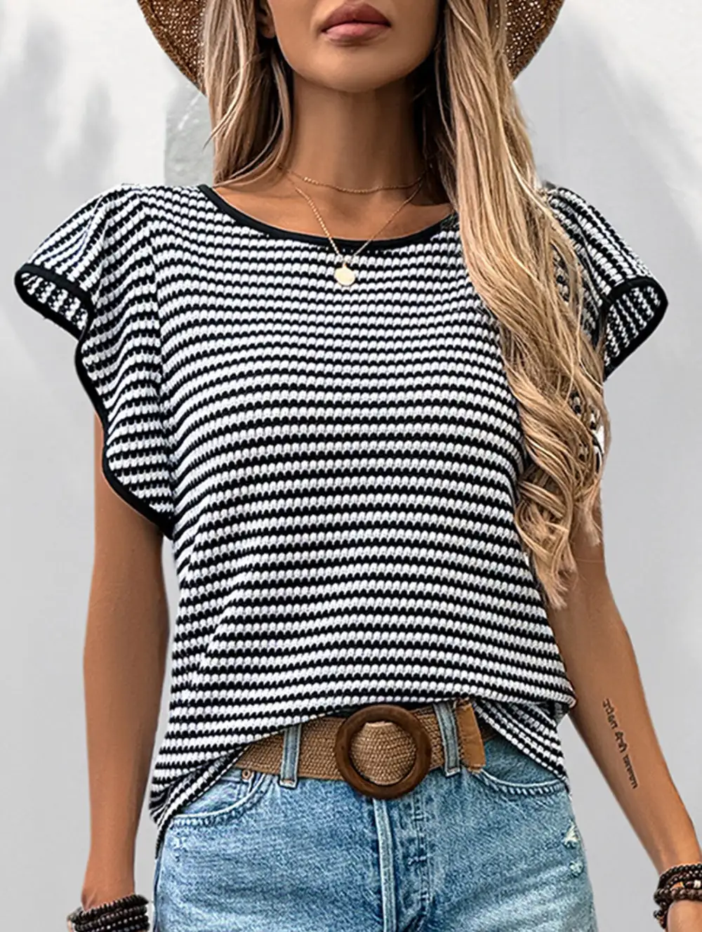 Stripe Flutter Sleeve Tee