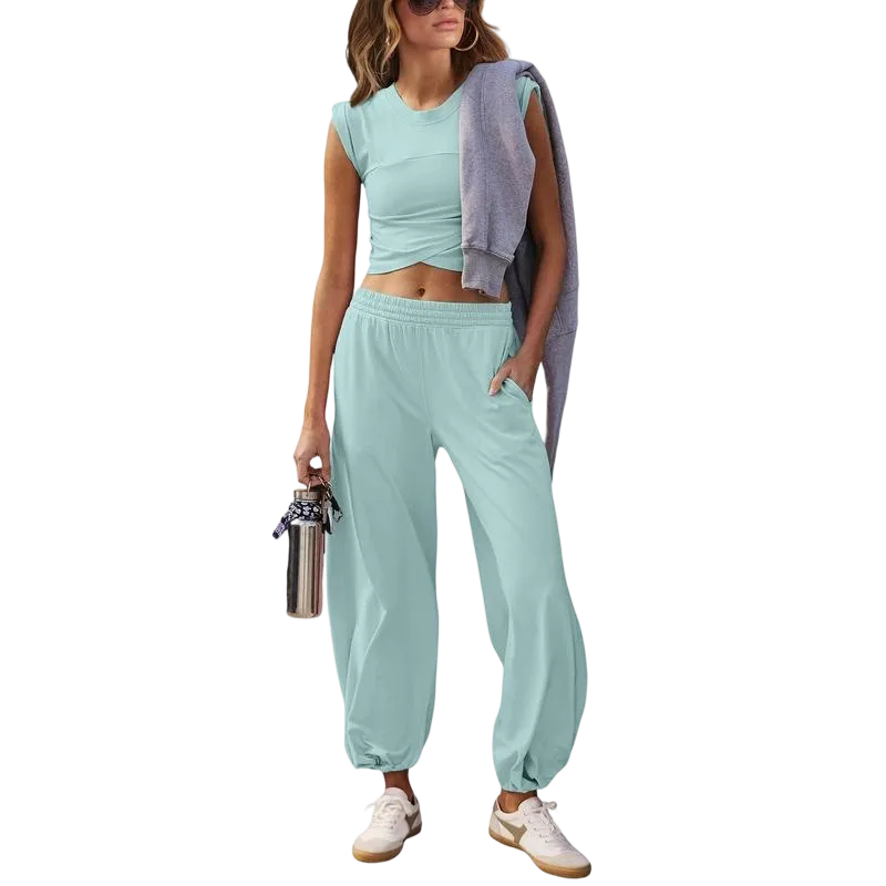 Women's Casual Short-Sleeve T-Shirt and Sweatpants Tracksuit