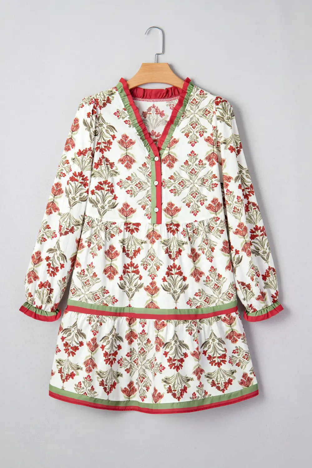 Textured Detail Floral Printed Ruffle Dress
