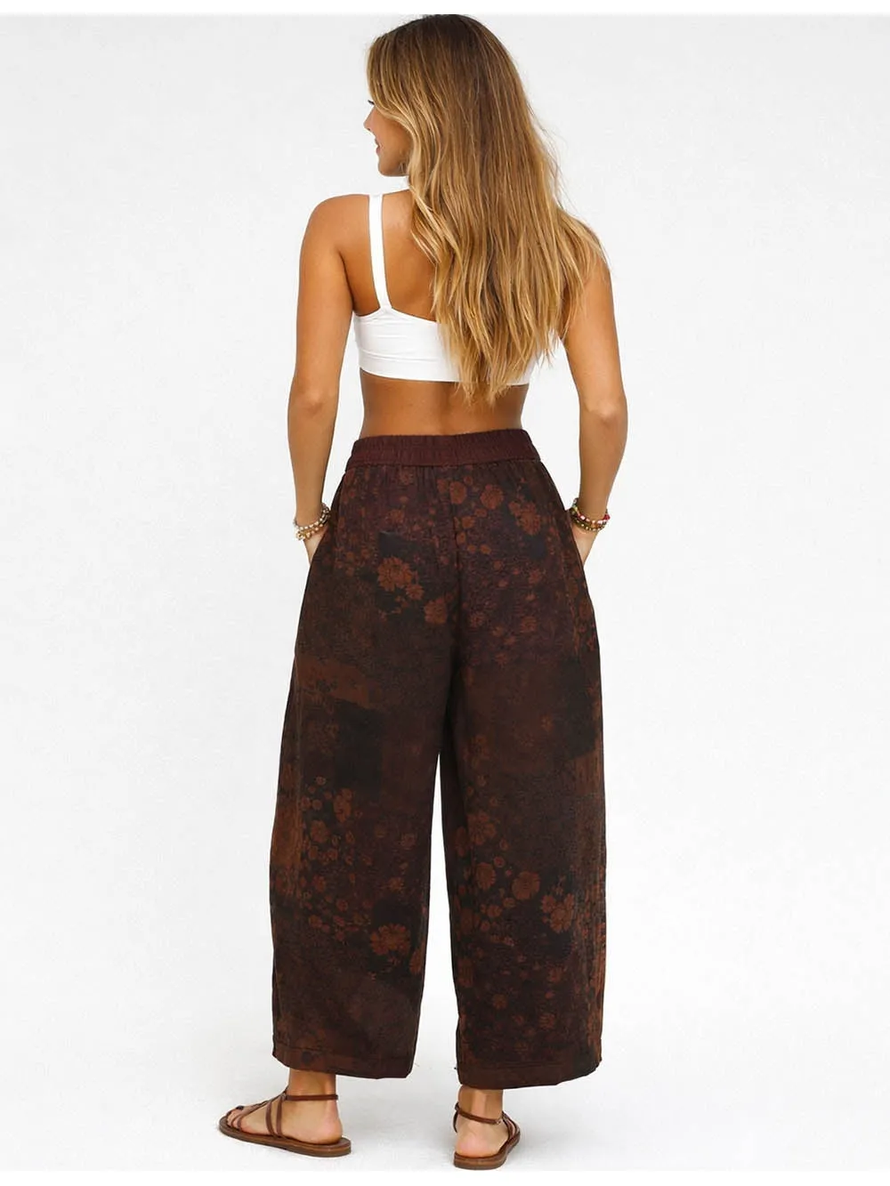Boho Elastic Waist Barrel Leg Pants