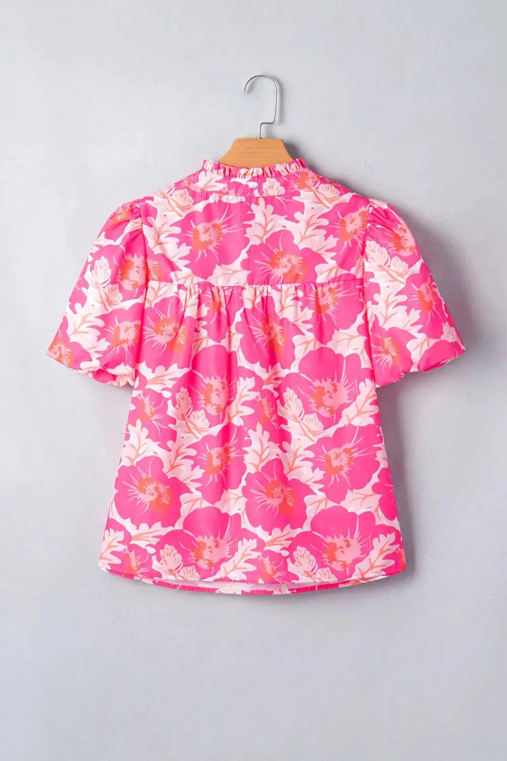 Relaxed Short Bubble Sleeve Floral Blouse