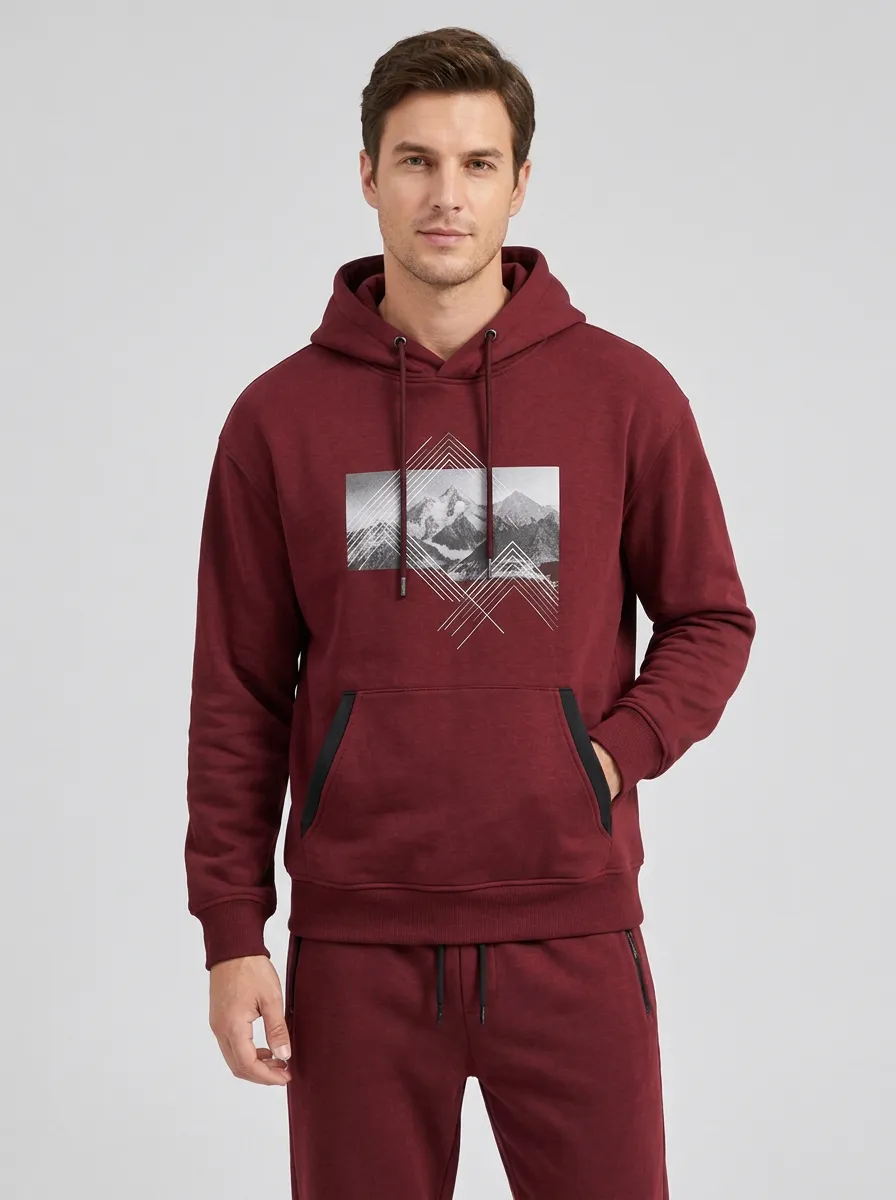 Men's Mountain Outdoor Lover Geometric Printed Hoodie Jogger Set