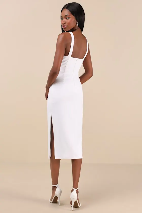 Vibrant Allure Black Square Neck Sleeveless Bodycon Midi Dress