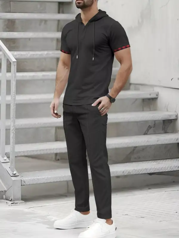 Men's Full Size Casual Short Sleeve Hoodie and