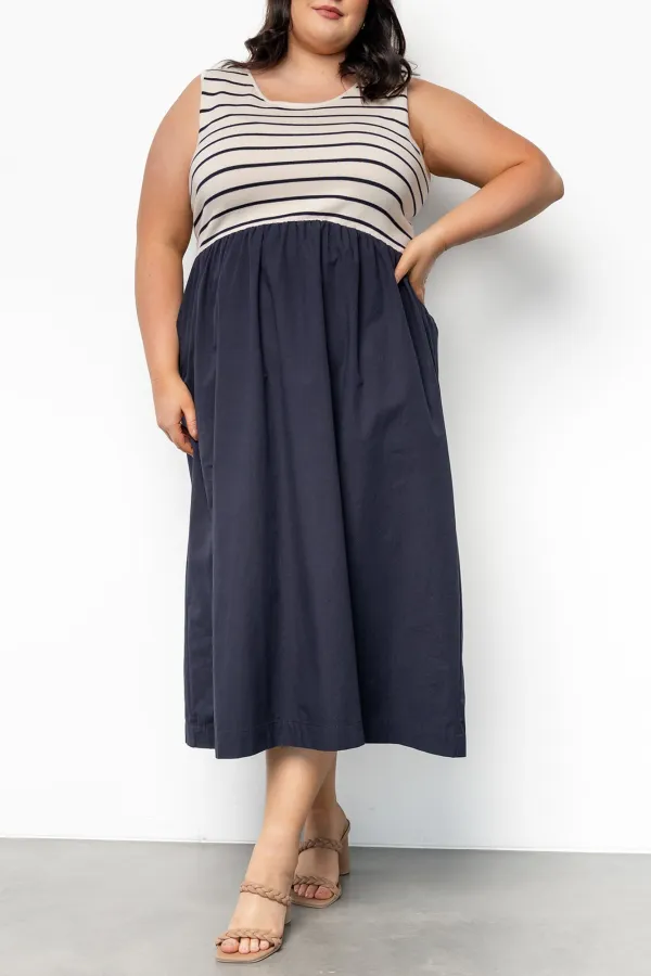 All-Match Soft And Comfortable Navy Stripe Dress