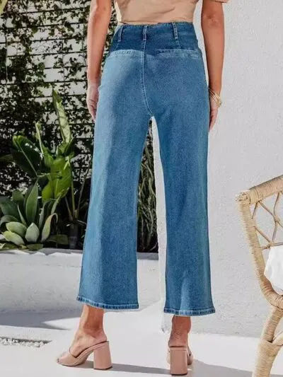 Button Fly Cropped Pocket Denim Jeans