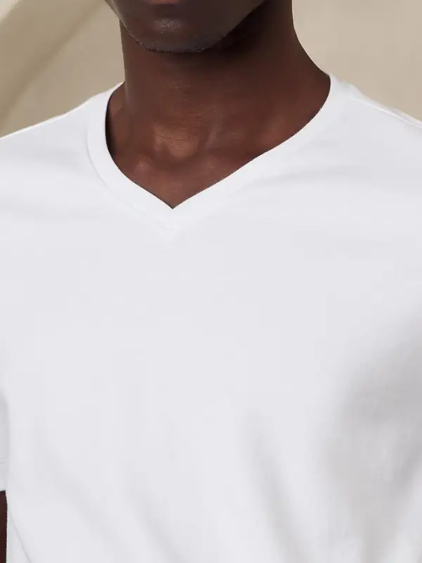 Men's Optic White Simple Cotton V-Neck T-Shirt