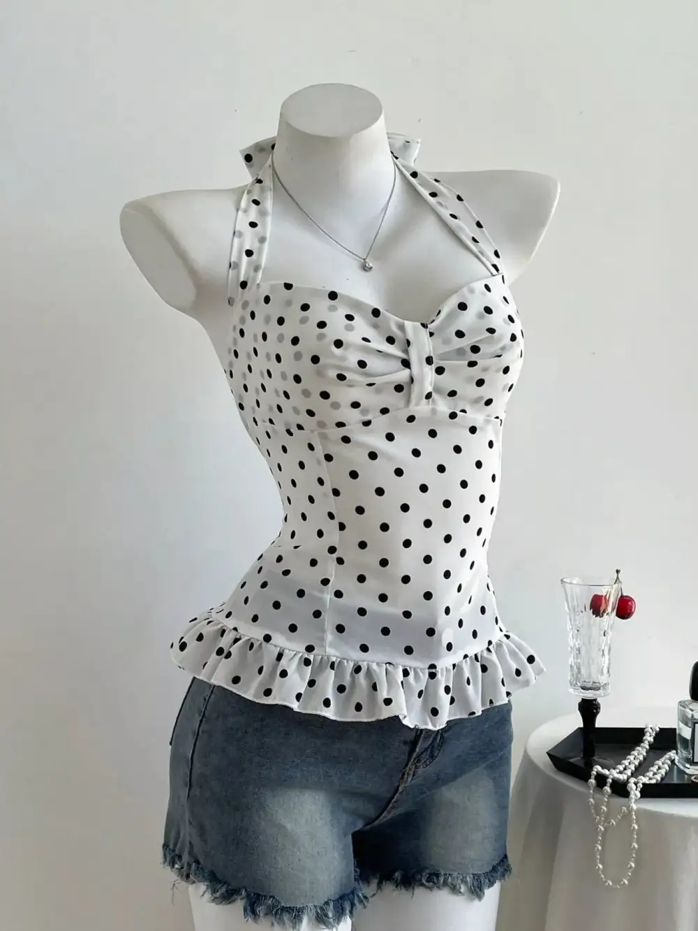 Polka Dot Halter Neck