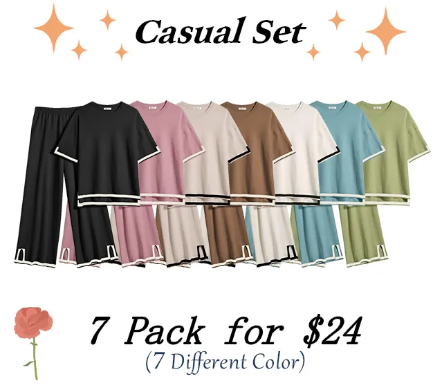 Women's 2-Piece Lounge Set - Black Knit Tracksuit with Short Sleeve Top & Wide Leg Pants - Soft Stretchy Homewear for Casual Wear