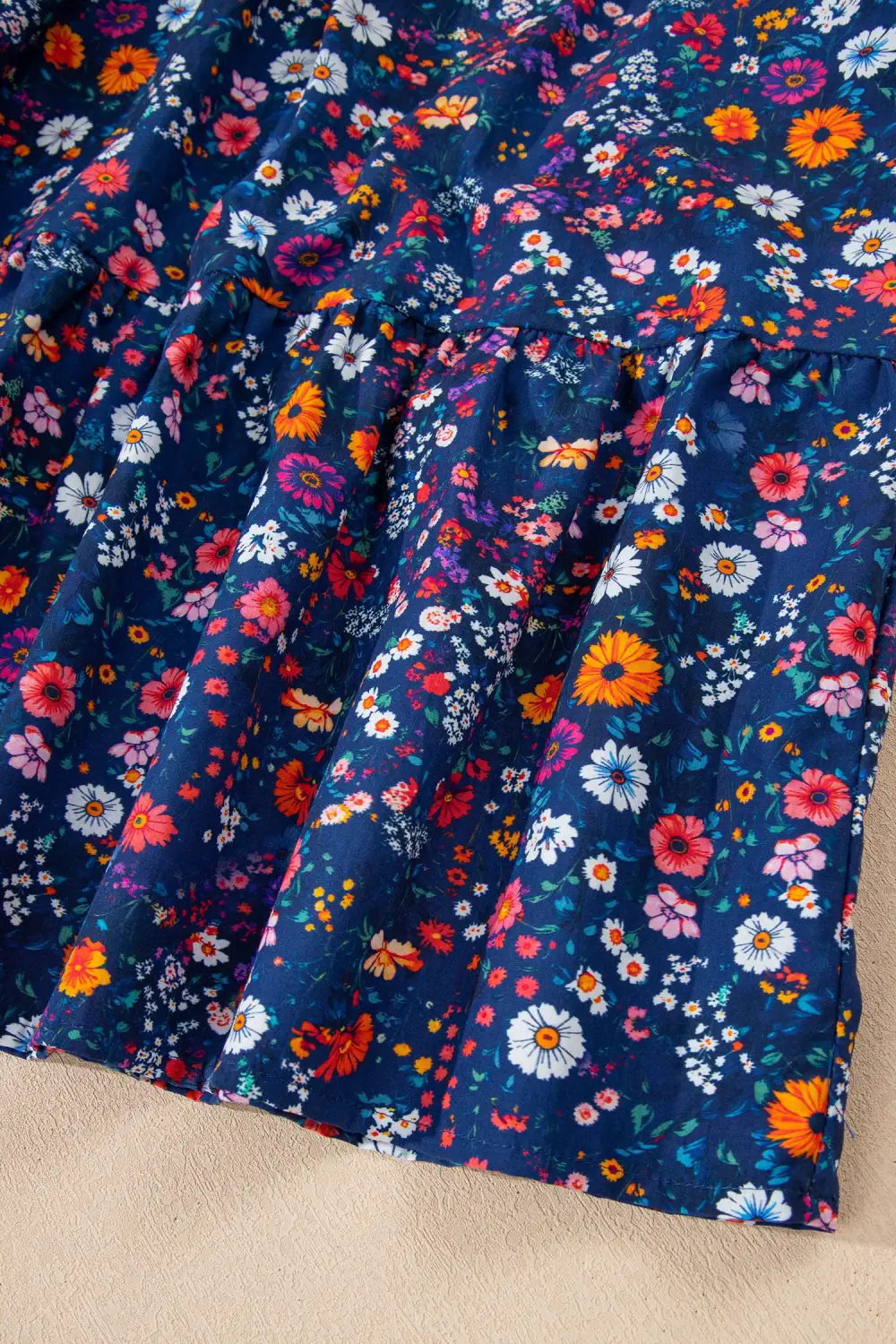 Polished Detail Floral Split Neck Puff Sleeve Mini Dress
