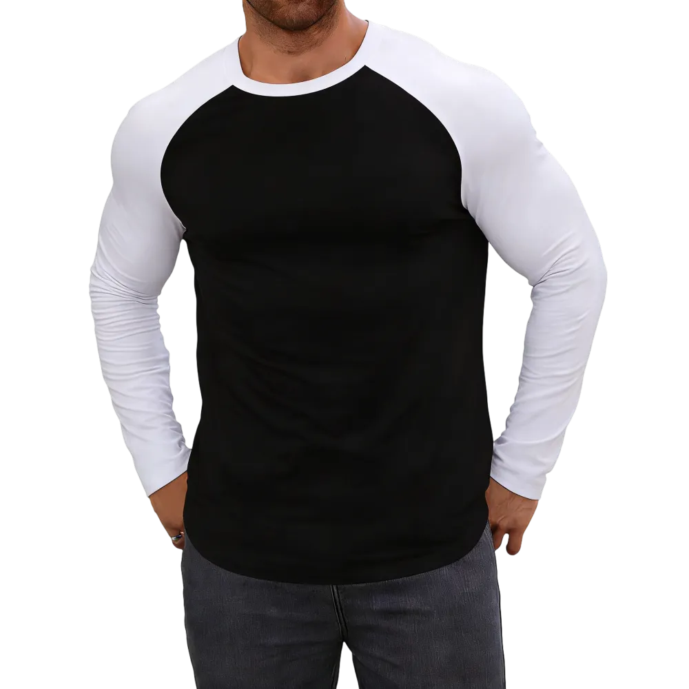 Men's long-sleeved color-blocked slim-fit T-shirt