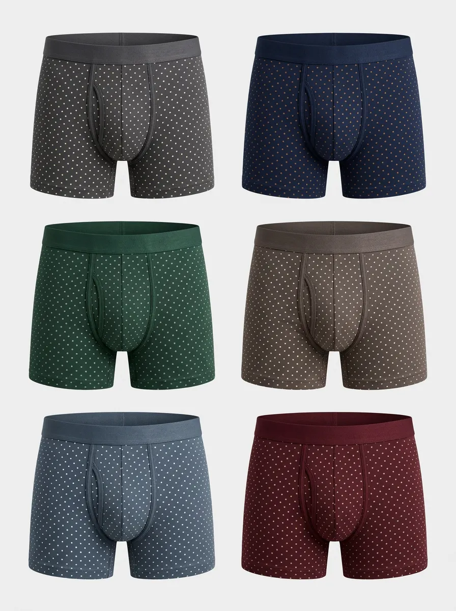 Men's Assorted Polka Dot Patterned Boxer Briefs 6-Pack