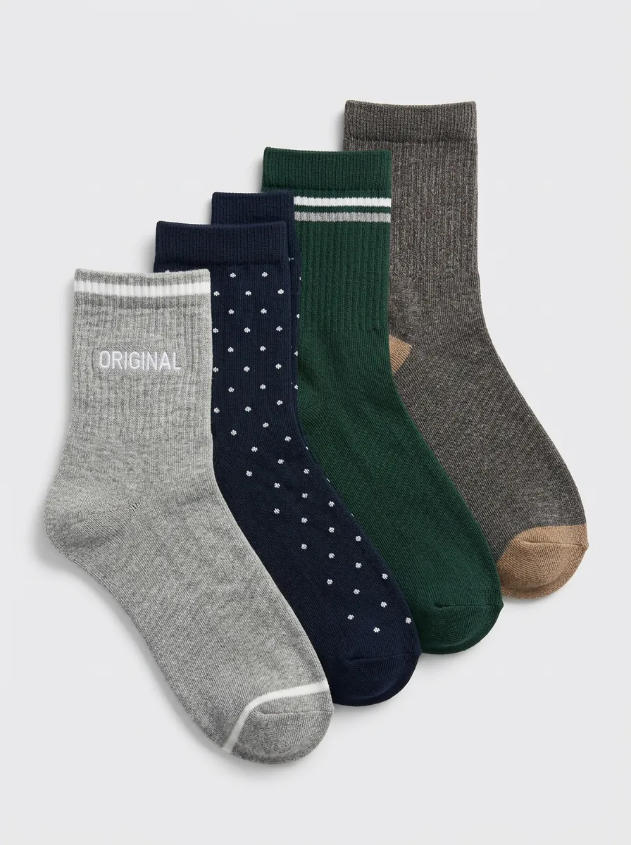 Weekend Striped Dot Pattern Crew Classic Look Men's Four Pair Socks