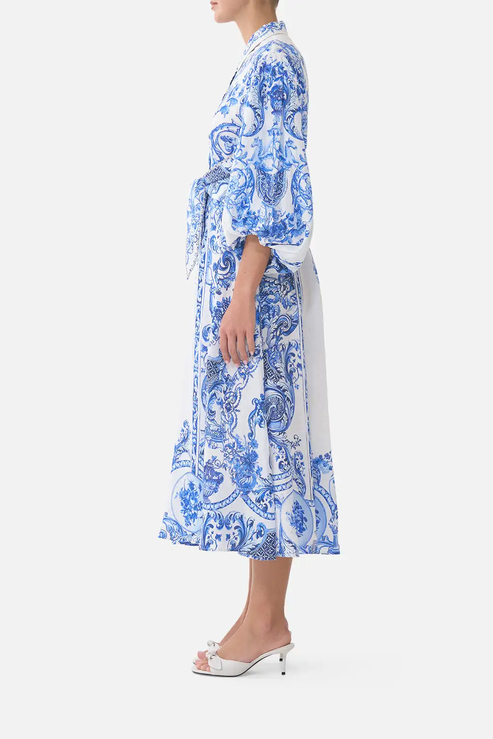 Waist Tie Shirt Dress with Bubble Sleeve
