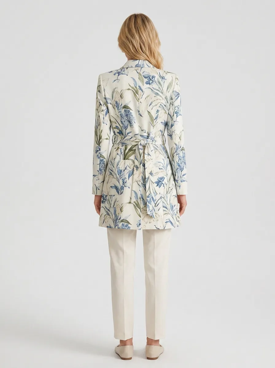 Women's Floral Botanical Print Belted Blazer Jacket