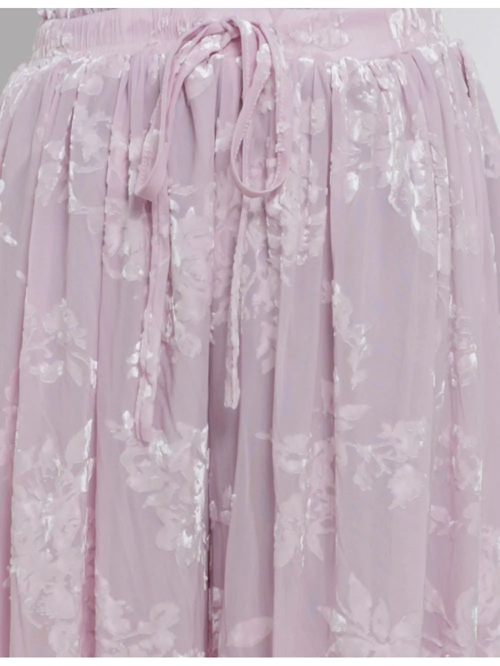 Lace Hem Flocked Elastic Waist Lantern Pants