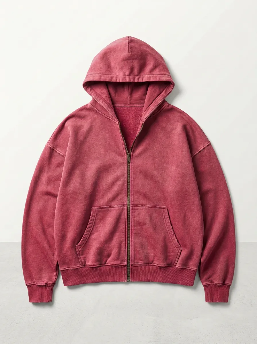 Vintage-Wash Zip-Up Unisex Zip-Up Hooded Jacket