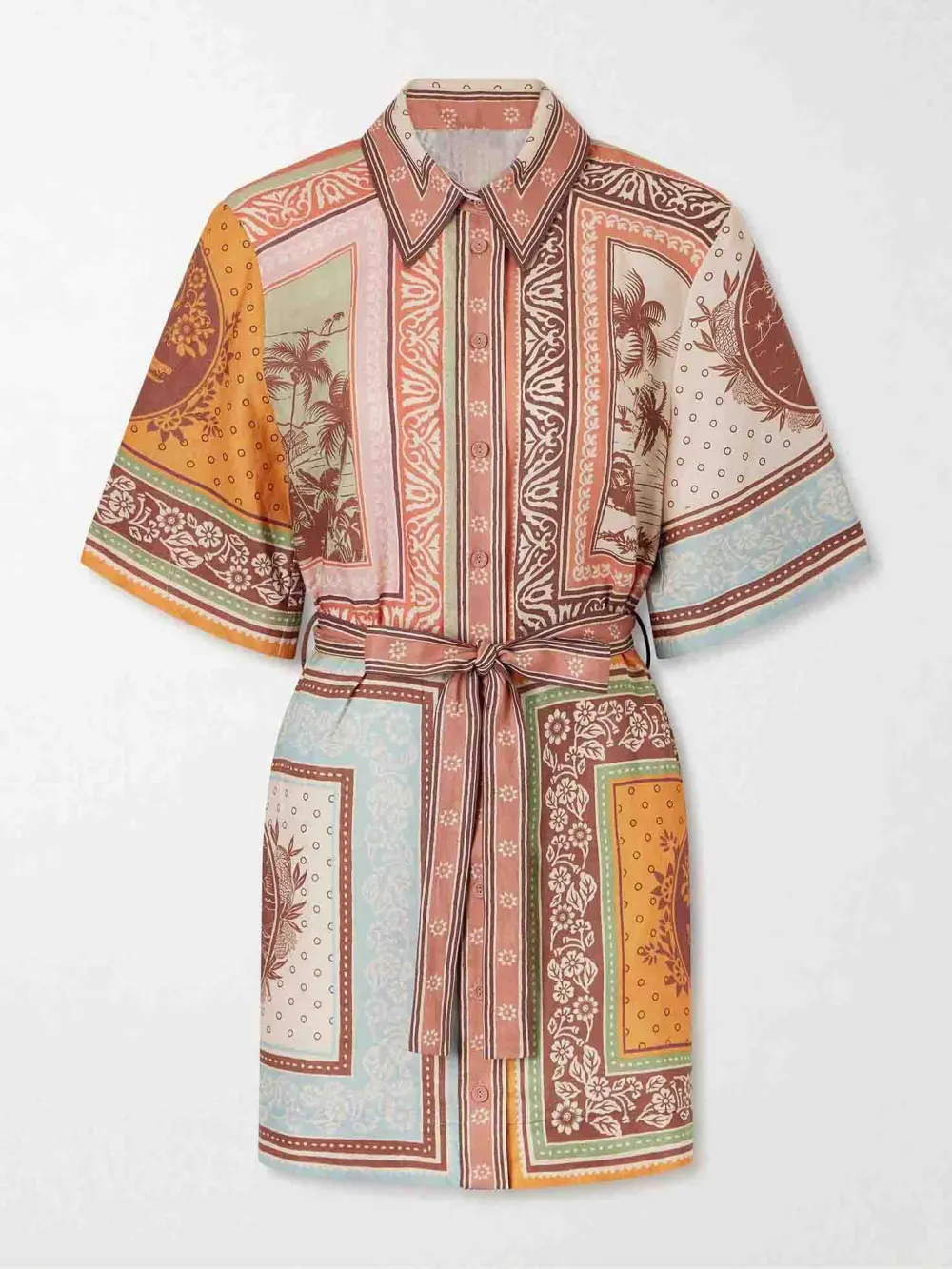 Retro Scarf Print Short Sleeved Mini Dress
