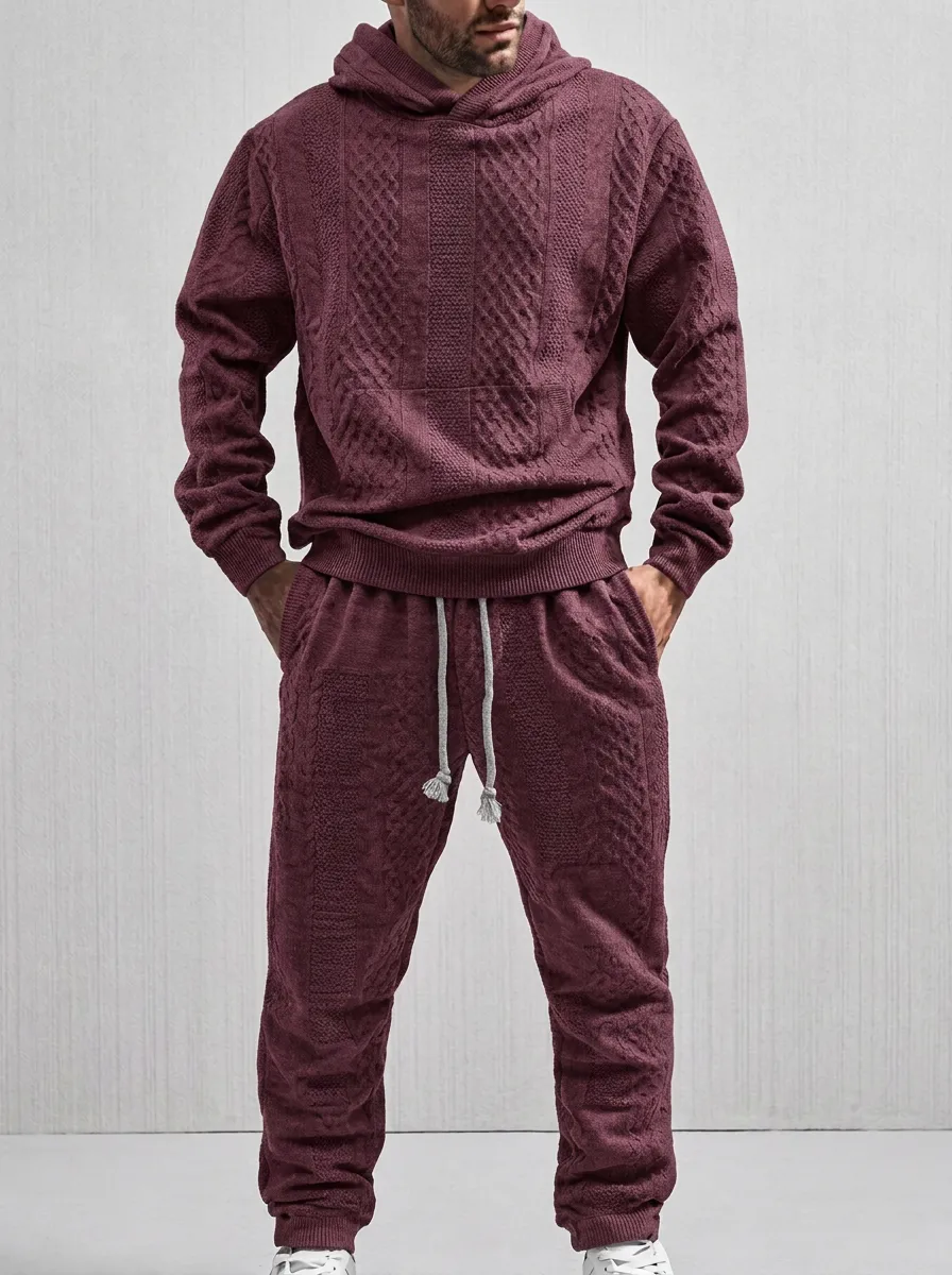 Cable-Knit Hooded Jogger Men's Knit Hoodie Jogger Set