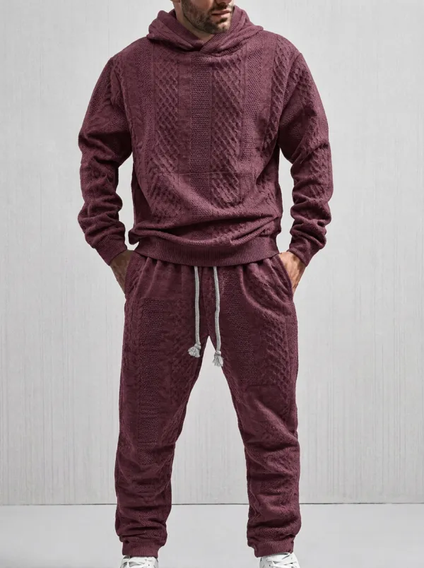 Cable-Knit Hooded Jogger Men's Knit Hoodie Jogger Set