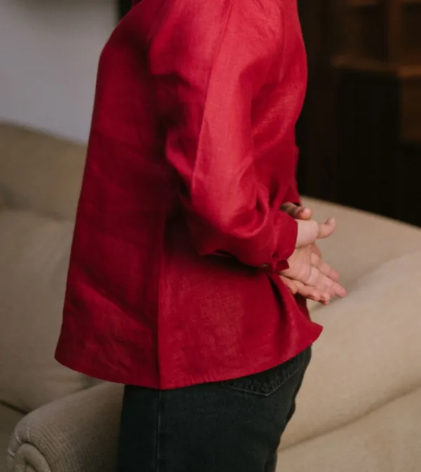 Rust Red Linen Button-Up Shirt