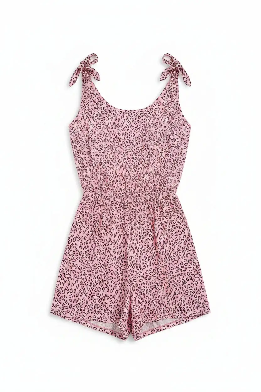 Lane Leopard Tie-Shoulder Scoop Neck Romper