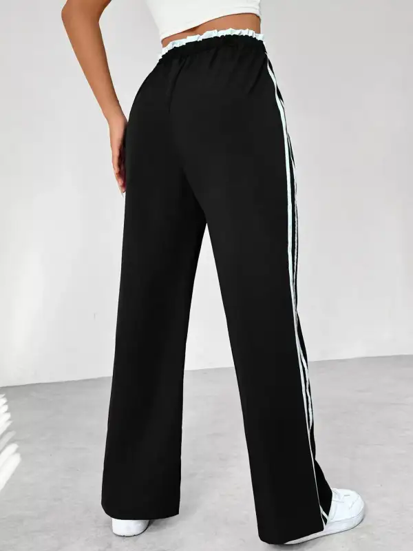 Striped Drawstring Waist Wide Leg Pants