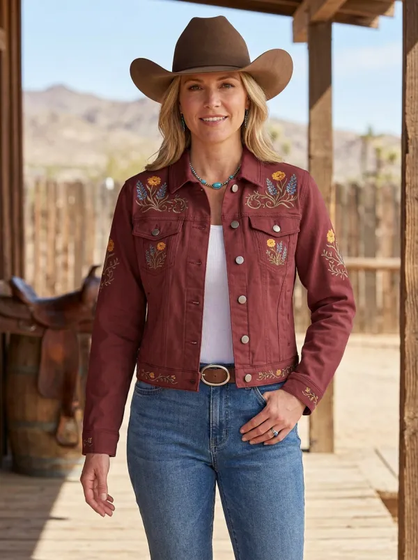 Women's Desert Inspired Western Cowgirl Floral Embroidery Floral Embroidered Jacket