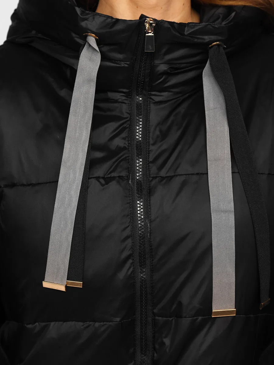 Women's Black Quilted Winter Jacket With Hood