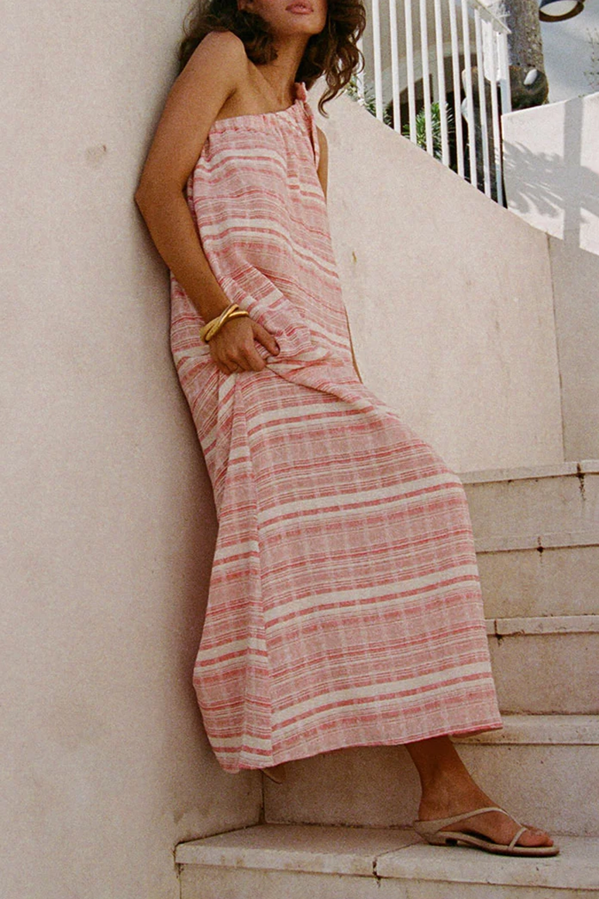 One Shoulder Striped Maxi Dress