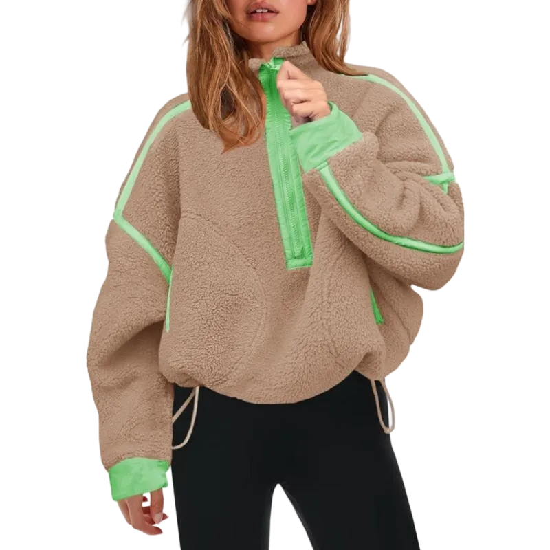 Women’s Half Zip Sherpa Fleece Pullover Soft Oversized Sweatshirt